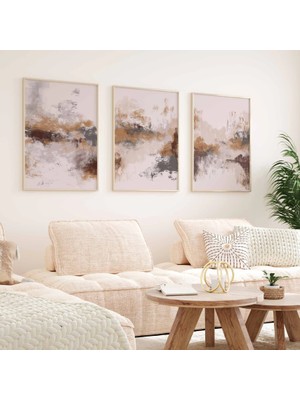 Pam Studio Bej Kahverengi Soyut 3’lü Tablo Seti - Modern Minimal Duvar Dekoru Ev Ofis Poster