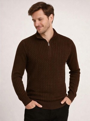 Polo Mirage Kahverengi Fermuarlı Polo Triko