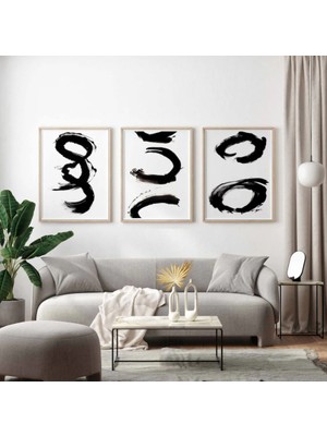 Pam Studio Siyah Beyaz Fırça Desenli 3’lü Tablo Seti – Modern Minimal Hat Sanatı