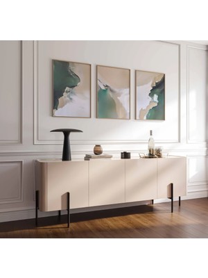 Pam Studio Soyut Bej Yeşil 3’lü Tablo Seti – Doğal Minimal Ev Dekoru