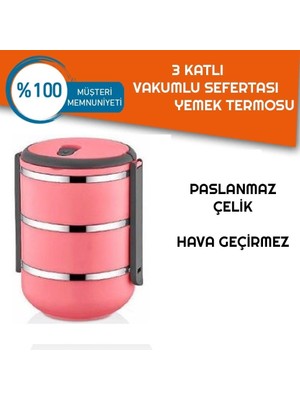 Practika Sefer Tası Yemek Termosu Saklama Kabı Termosu 3lü - Pembe