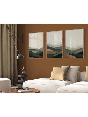 Pam Studio Yeşil Bej Tonlarında Manzara Desenli 3’lü Tablo Seti – Modern Minimal Duvar Dekoru