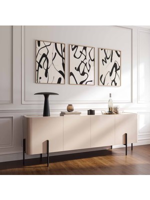 Pam Studio Siyah Beyaz Modern Minimal 3’lü Tablo Seti – Çizgi Desenli Duvar Dekoru –
