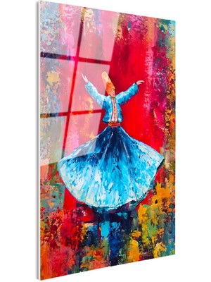 Tablofest Tamperli Gerçek Cam Tablo Renkli Semazen Figürü Soyut Çalışma Dini Islami Tablo Duvar Dekoru