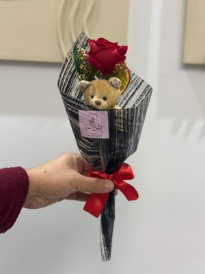 Güngör Hediyelik Kırmızı Kadife Tek Gül Çiçek Buketi|sevgiliye Hediye|8 Mart Hediye|solmayan Gül|anneye Hediye