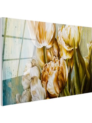 Tablofest Tamperli Gerçek Cam Tablo Lale Buketi Çiçek Tablosu Duvar Dekoru