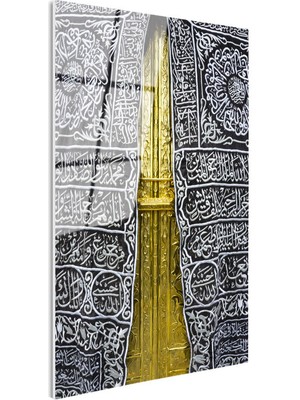 Tablofest Tamperli Gerçek Cam Tablo Kabe Kapısı Işleme Görünümlü Dini Islami Tablo Duvar Dekoru