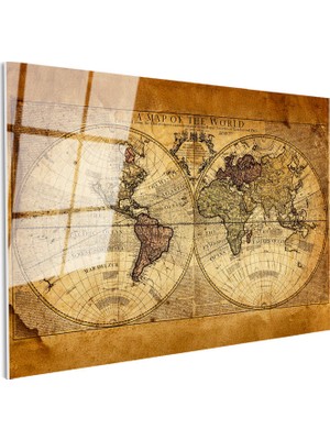 Tablofest Tamperli Gerçek Cam Tablo Antik Çift Küre Yeryüzü Harita Tablosu Duvar Dekoru