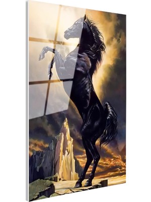 Tablofest Tamperli Gerçek Cam Tablo Görkemli Duruş At Tablosu Duvar Dekoru