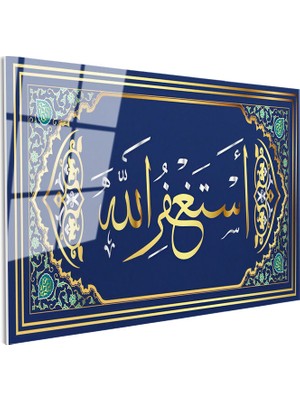 Tablofest Tamperli Gerçek Cam Tablo Estağfirullah Yazısı Klasik Süslemeli Dini Islami Tablo Duvar Dekoru