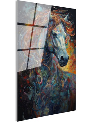Tablofest Tamperli Gerçek Cam Tablo Soyut Renk Geçişli At Tablosu Duvar Dekoru