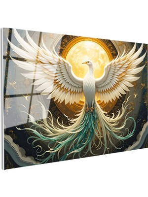 Tablofest Tamperli Gerçek Cam Tablo Mitolojik Figür Anka Kuşu Tablosu Duvar Dekoru