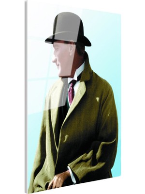 Tablofest Tamperli Gerçek Cam Tablo Atatürk Eldivenli Melon Şapka Atatürk Tablosu Duvar Dekoru