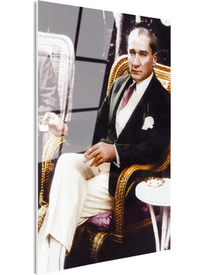 Tablofest Tamperli Gerçek Cam Tablo Atatürk Hasır Koltuk Atatürk Tablosu Duvar Dekoru