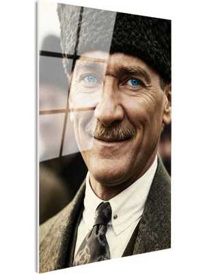 Tablofest Tamperli Gerçek Cam Tablo Atatürk Kalpaklı Gülümseyen Yüz Atatürk Tablosu Duvar Dekoru
