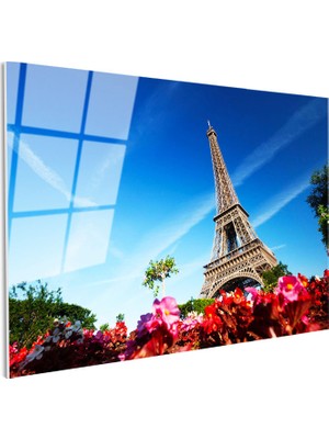 Tablofest Tamperli Gerçek Cam Tablo Eyfel Kulesi Altı Çiçek Bahçesi Şehir Mimari Tablo Duvar Dekoru