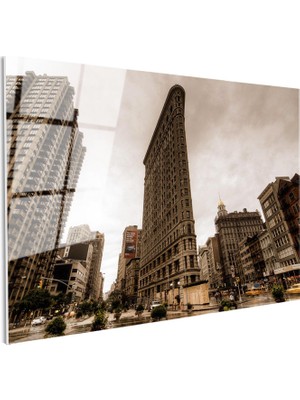 Tablofest Tamperli Gerçek Cam Tablo New York Flatiron Binası Şehir Mimari Tablo Duvar Dekoru