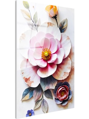 Tablofest Tamperli Gerçek Cam Tablo Katmanlı Tasarım Estetik Çiçekler Çiçek Tablosu Duvar Dekoru