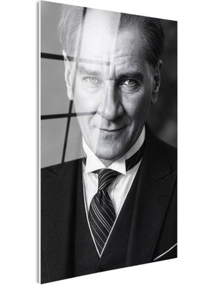 Tablofest Tamperli Gerçek Cam Tablo Atatürk Çizgili Kravat Klasik Giyim Atatürk Tablosu Duvar Dekoru