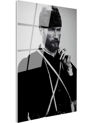 Tablofest Tamperli Gerçek Cam Tablo Atatürk Sakallı Kalpaklı Nadir Portre Atatürk Tablosu Duvar Dekoru