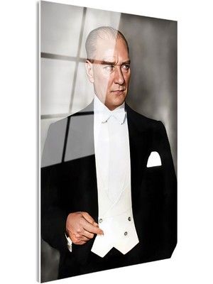 Tablofest Tamperli Gerçek Cam Tablo Atatürk Smokin Frak Beyaz Yelek Atatürk Tablosu Duvar Dekoru