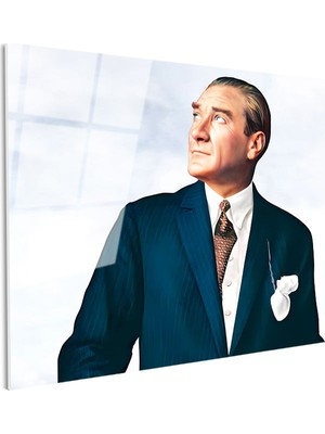 Tablofest Tamperli Gerçek Cam Tablo Atatürk Bulutlu Fon Portre Atatürk Tablosu Duvar Dekoru