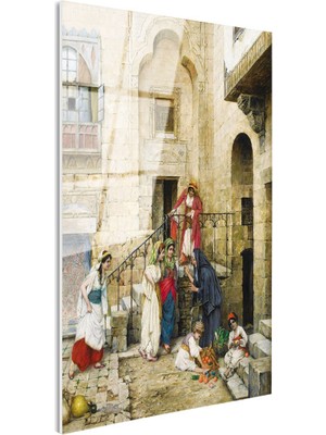 Tablofest Tamperli Gerçek Cam Tablo Taş Avlu ve Günlük Yaşam Osmanlı Tablosu Duvar Dekoru