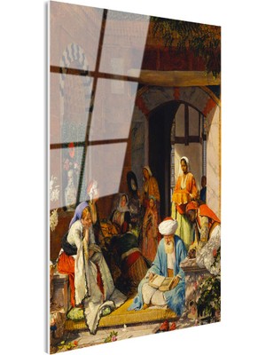 Tablofest Tamperli Gerçek Cam Tablo Avluda Kitap Okuyan Hoca ve Kadınlar Osmanlı Tablosu Duvar Dekoru