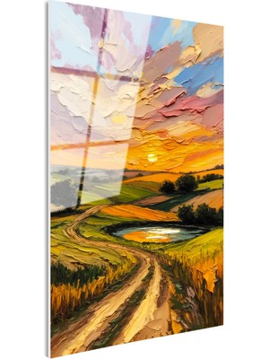 Tablofest Tamperli Gerçek Cam Tablo Kabartma Görünümlü Yol ve Vadi Manzara ve Doğa Tablosu Duvar Dekoru