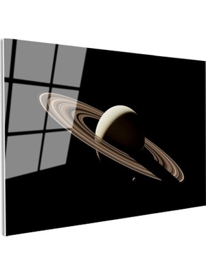 Tablofest Tamperli Gerçek Cam Tablo Satürn Gezegeni ve Ince Halka Çizgisi Manzara Tablosu Duvar Dekoru