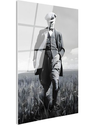 Tablofest Tamperli Gerçek Cam Tablo Atatürk Kasketli Tarla Pozu Atatürk Tablosu Duvar Dekoru