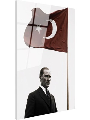 Tablofest Tamperli Gerçek Cam Tablo Atatürk ve Dalgalanan Türk Bayrağı Atatürk Tablosu Duvar Dekoru