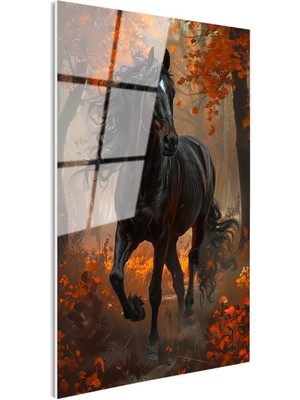 Tablofest Tamperli Gerçek Cam Tablo Sonbahar Temalı At Tablosu Duvar Dekoru