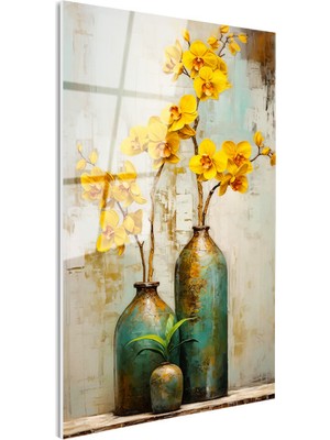 Tablofest Tamperli Gerçek Cam Tablo Vazoda Orkide Çiçek Tablosu Duvar Dekoru