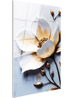 Tablofest Tamperli Gerçek Cam Tablo Metalik Tomurcuklu Çiçek Çiçek Tablosu Duvar Dekoru