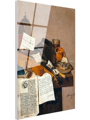 Tablofest Tamperli Gerçek Cam Tablo R.r.l.f. Keman ve Kitaplar Vanitas Karanlık Ressam Tablosu Dekoru
