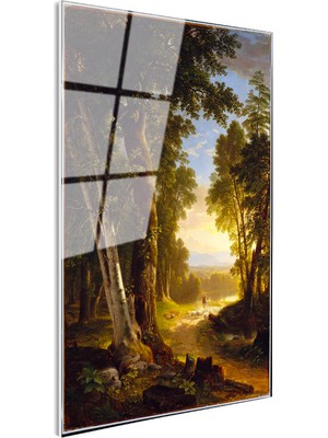 Tablofest Tamperli Gerçek Cam Tablo Asher Durand Orman Içi Patika Yürüyen Figür Ressam Tablosu Dekoru