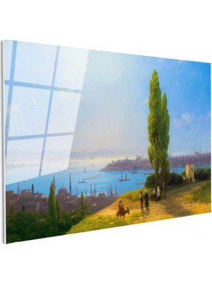 Tablofest Tamperli Gerçek Cam Tablo Istanbul Tepeden Şehir ve Boğaz Manzarası Duvar Dekoru