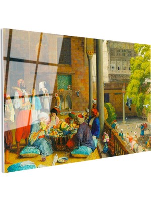 Tablofest Tamperli Gerçek Cam Tablo Avluda Meyve Ziyafeti Osmanlı Tablosu Duvar Dekoru