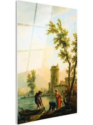 Tablofest Tamperli Gerçek Cam Tablo C.j. Vernet Balıkçılar Kıyı Kulesi Deniz Kenarı Ressam Tablosu Dekoru