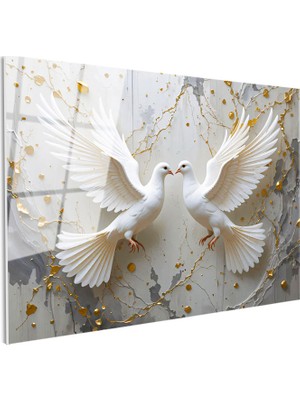 Tablofest Tamperli Gerçek Cam Tablo Barış ve Uyum Güvercin Tablosu Duvar Dekoru