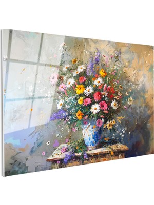 Tablofest Tamperli Gerçek Cam Tablo Vazolu Çiçek Aranjmanı Çiçek Tablosu Duvar Dekoru