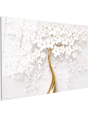 Tablofest Tamperli Gerçek Cam Tablo Ince Gövdeli Çiçek Açmış Ağaç Çiçek Tablosu Duvar Dekoru