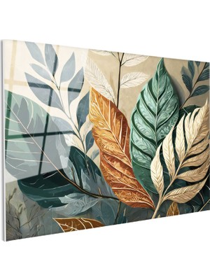 Tablofest Tamperli Gerçek Cam Tablo Tropikal Büyük Yapraklar Çiçek Tablosu Duvar Dekoru