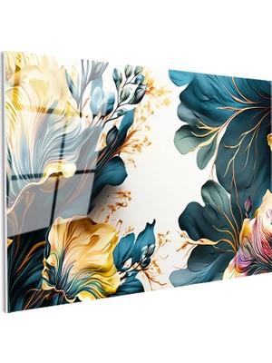 Tablofest Tamperli Gerçek Cam Tablo Zarif Hatlı Estetik Çiçekler Çiçek Tablosu Duvar Dekoru