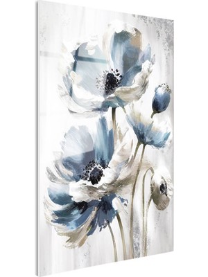 Tablofest Tamperli Gerçek Cam Tablo Sanatsal Iri Yapraklı Çiçekler Çiçek Tablosu Duvar Dekoru