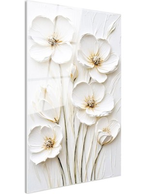 Tablofest Tamperli Gerçek Cam Tablo Sade Dokulu Minimal Çiçekler Çiçek Tablosu Duvar Dekoru