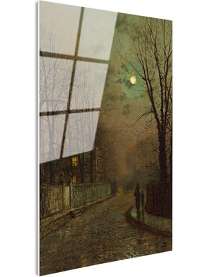 Tablofest Tamperli Gerçek Cam Tablo J.a. Grimshaw Islak Sokak At Arabalı Figür Dolunay Ressam Tablosu Dekoru