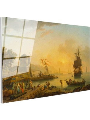 Tablofest Tamperli Gerçek Cam Tablo C.j. Vernet Sakin Liman Manzarası Ressam Tablosu Duvar Dekoru