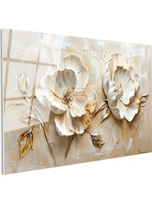 Tablofest Tamperli Gerçek Cam Tablo Kabartma Görünümlü Ikili Gül Çiçek Tablosu Duvar Dekoru